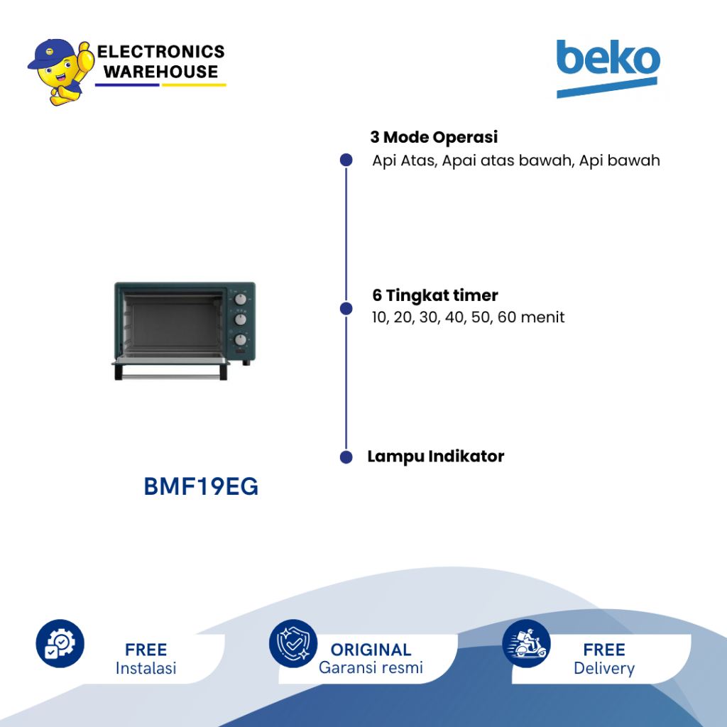 Oven Mini Portable Beko BMF19EG 19 Liter Oven Listrik