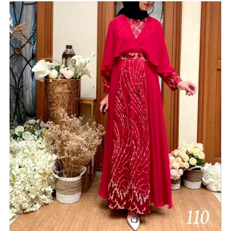prelov baju dress jemia maroon long dres lebaran merah maroon brukat mewah murah