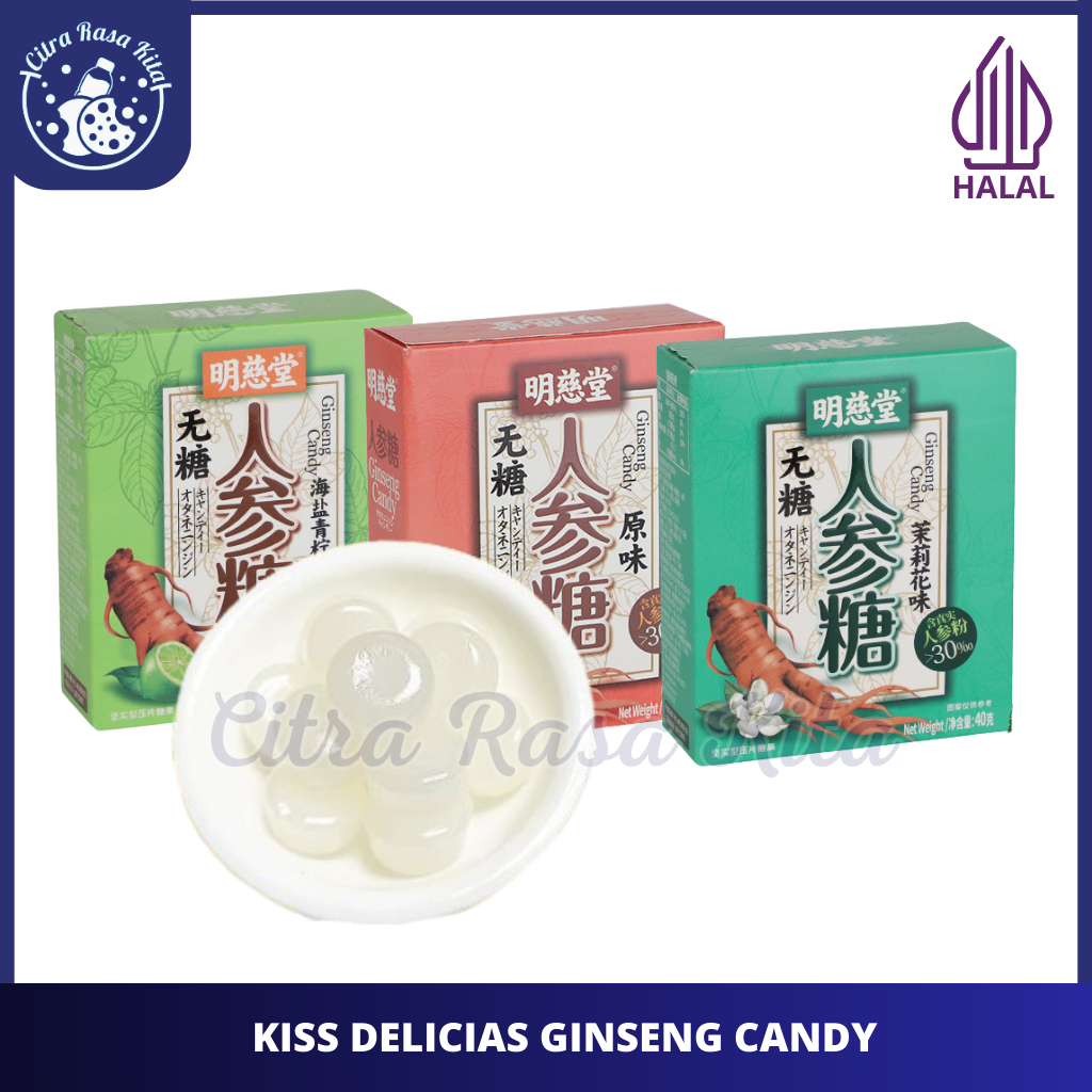 

Permen Ginseng Kiss Delicias Rasa Original, Jasmine & Sea Salt Lime Halal 40g