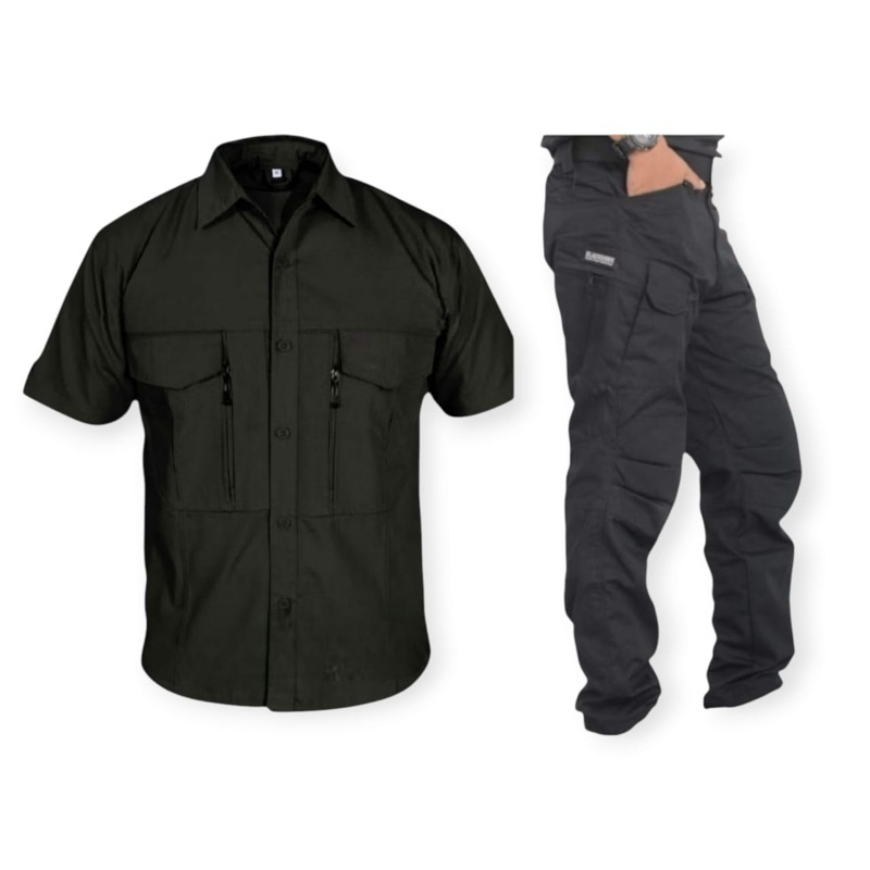 Stelan Baju Kemeja Tactical Lengan Pendek Pria dan Wanita  Seragam Baju Kerja Lapangan dengan Celana