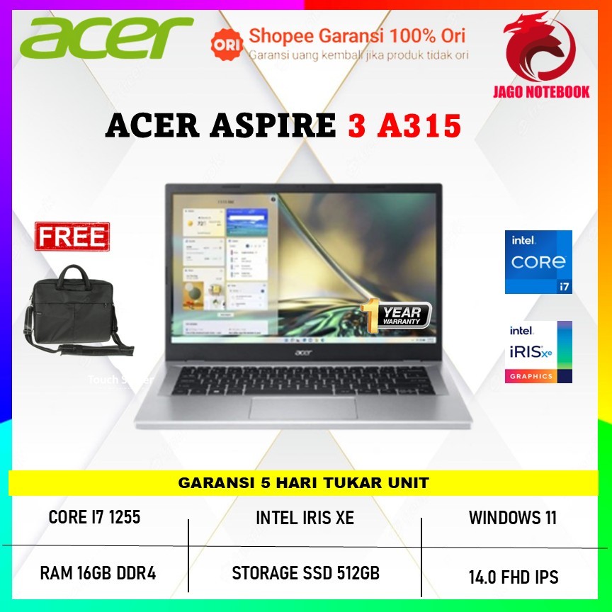 ACER ASPIRE 3 A315 I7 1255 16GB 512GB W11 15.6FHD IPS
