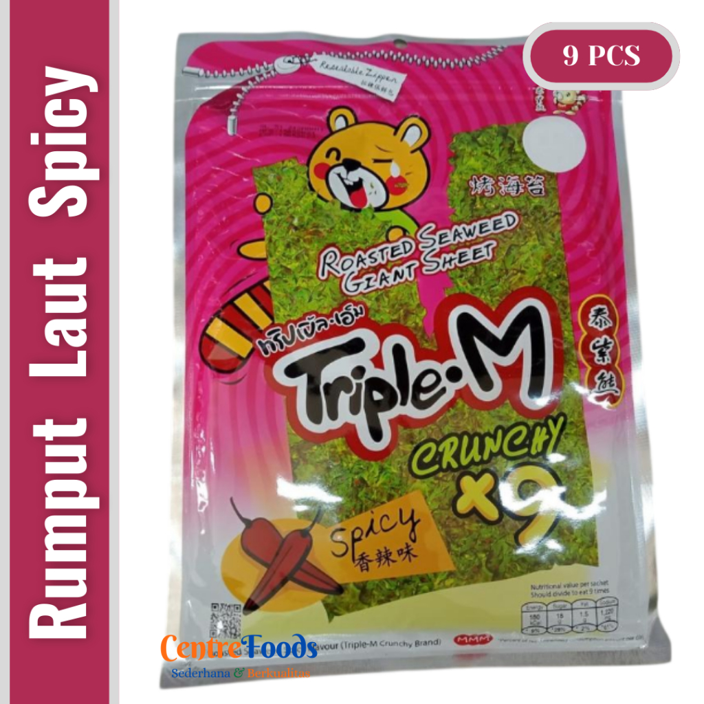 

Rumput Laut Pedas - Spicy Roasted Seaweed TRIPLE-M | Isi 9 Sachet - 45gr [ Harga Per BKS ]