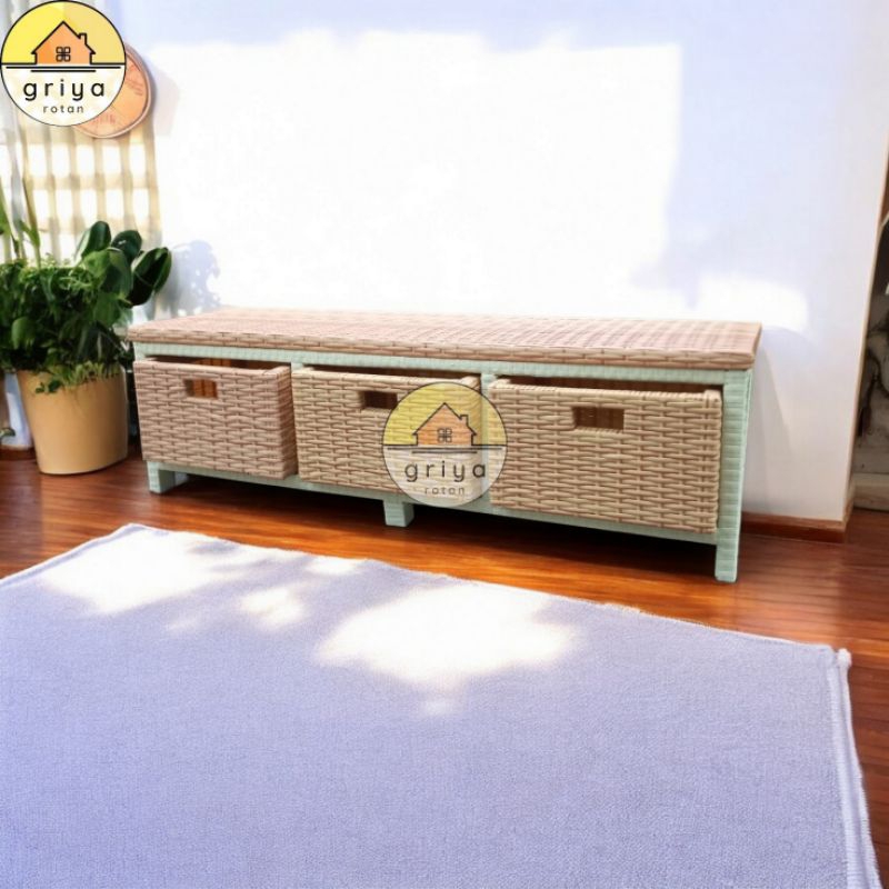 Lemari Tv Rotan Sintetis Laci 3 Meja TV Minimalis Lemari Plastik Rak Susun Serbaguna Murah