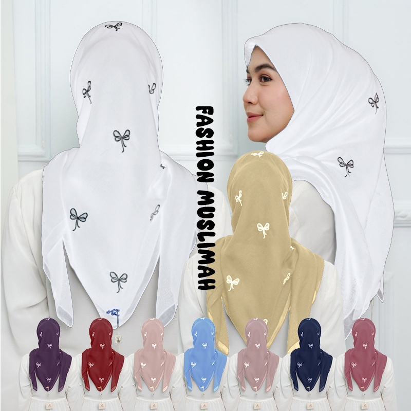 Hijab Fashion Muslimah Hijab Segi Empat Paris Coquette  Segi Empat Bordir Pita Mini Pouch Hijab Segi