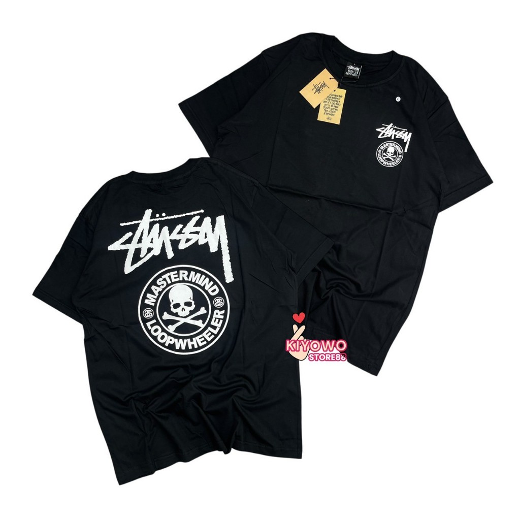 T-SHIRT STUSSY KAOS STUSSY X MASTERMIND LOOPWHEELER TEE HITAM PREMIUM FULLTAG KATUN 24S