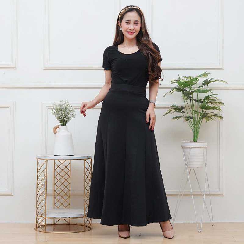 Rok Payung Wanita Korean Loose Maxi Skirt-Rok Flare Basic Polos Audy Skirt Panjang