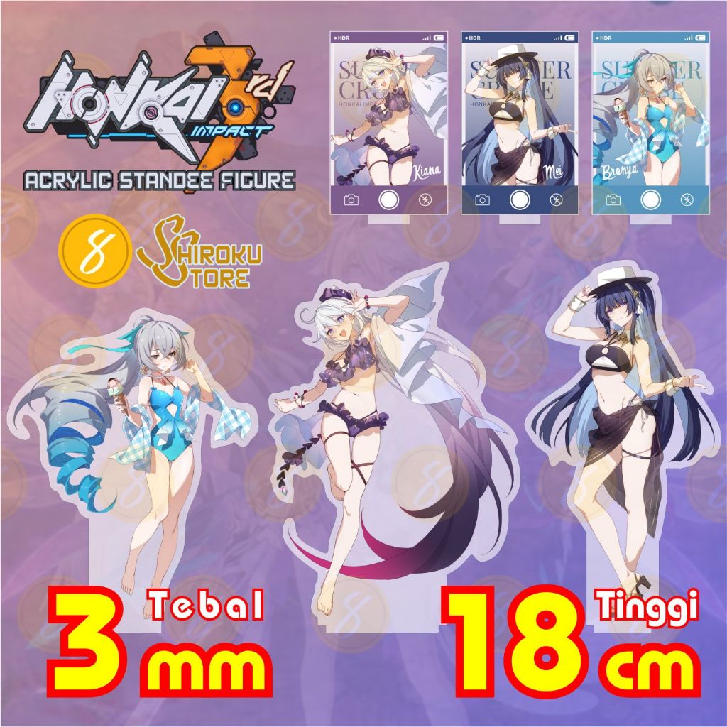 Honkai Impact 3 Acrylic Standee Figure / Dekorasi Pajangan Stand Anime Game mihoyo Kiana Mei Bronya