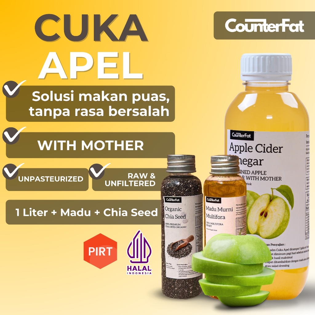 

CounterFat Cuka Apel 1 Liter + Madu + Chia Seed Organik Untuk Kesehatan Diet