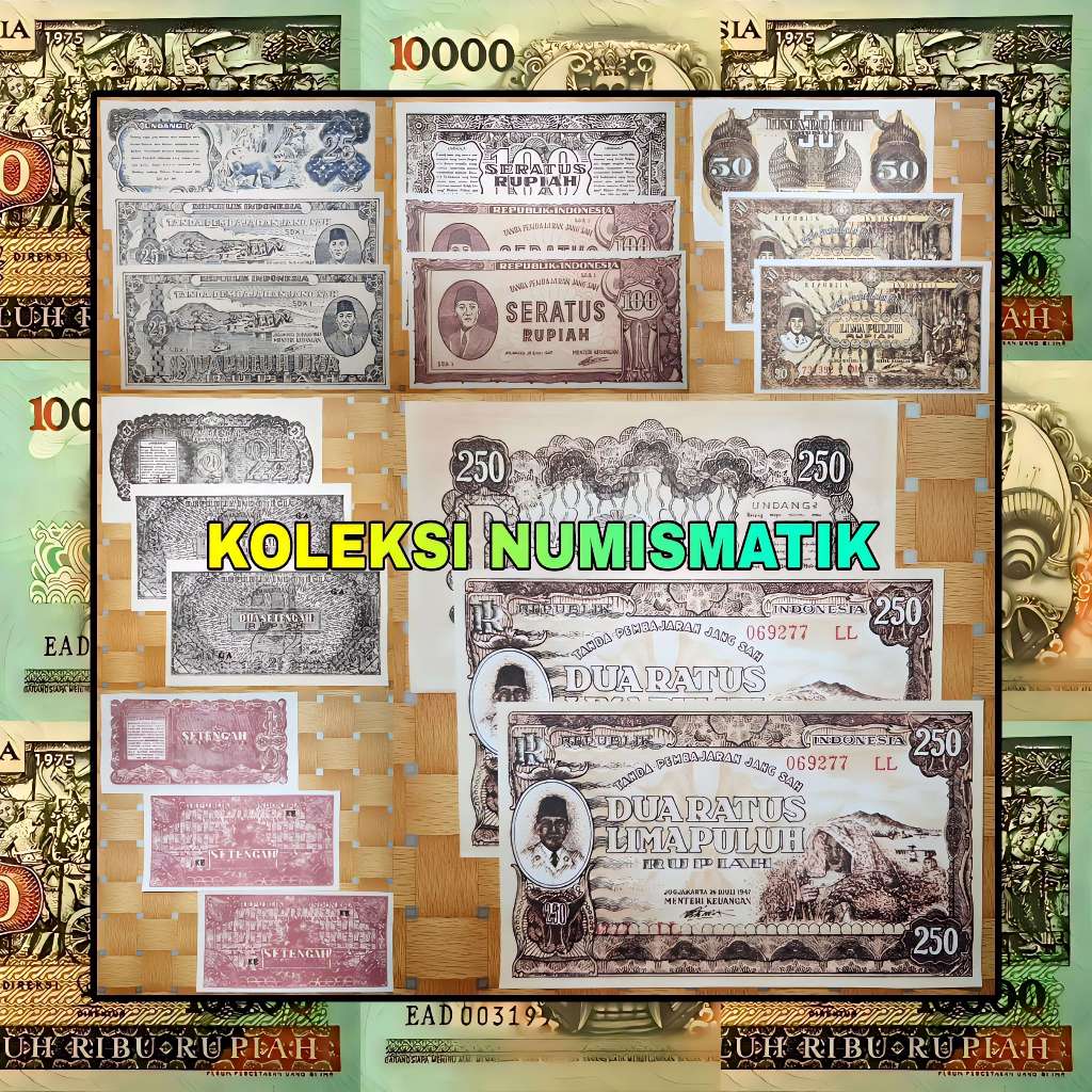 1 SET SOUVENIR REPRO UANG KERTAS KUNO INDONESIA RUPIAH ORI III SOEKARNO 1947