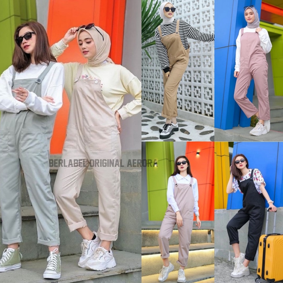KODE F92V Aerora Baju Kodok Overall Overal Wanita Polos Katun American Drill Premium Terbaru Korean 