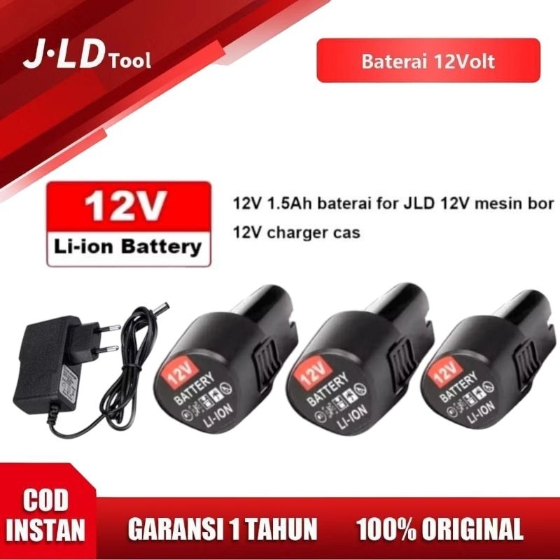 paket Batrai + Charger / cas Bor 12 v JLD Cordless Drill 12V 12 Volt