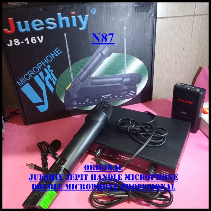 N87 ORIGINAL JUESHIY JEPIT HANDLE MICROPHONE MIC WIRELESS 16V KLIP CLIP DUAL MIK WIRELES NIRKABEL DO