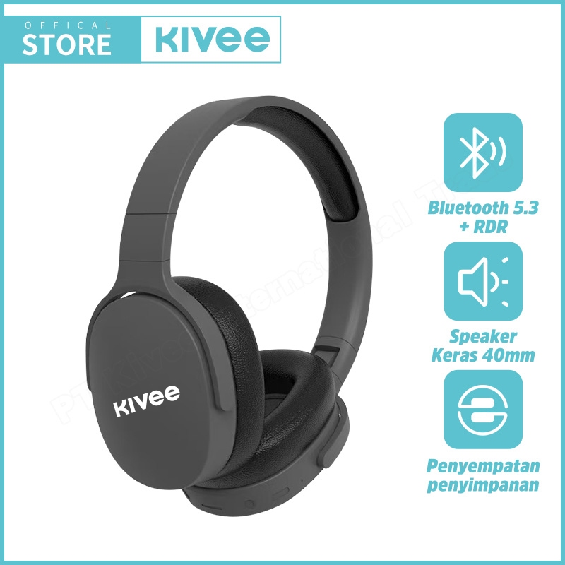 KIVEE Headphone Wireless Bluetooth KV-TW144 Black Headset Music Gaming HIFI 9D Full Bass Original