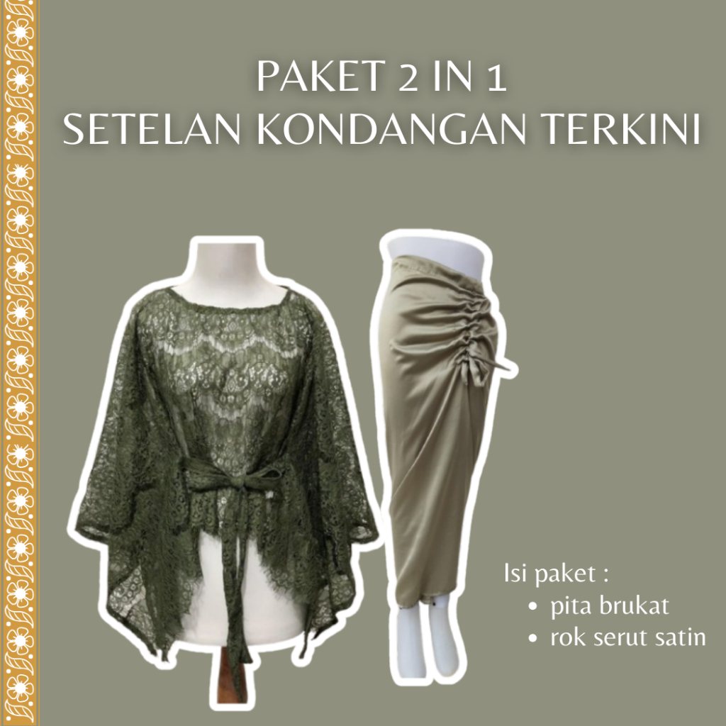 Outfit Atasan Fashion Satu Set Pita Brukat Mix Rok Serut Satin Velvet Premium Setelan Outer brokat c