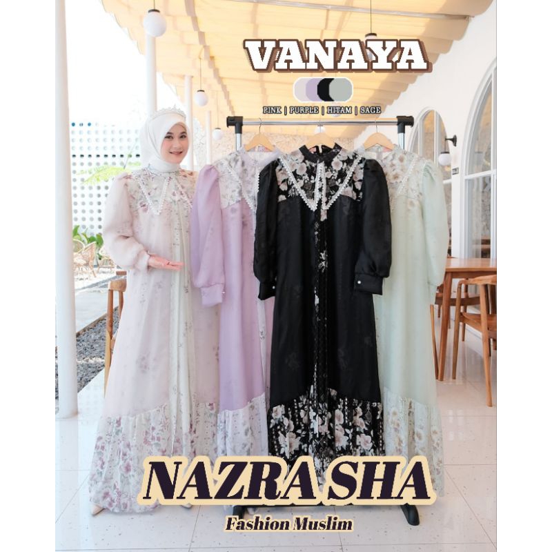 (TC.V) VANAYA DRESS Baju Dress Seruti Organza Wanita Muslimah. Nazra Sha