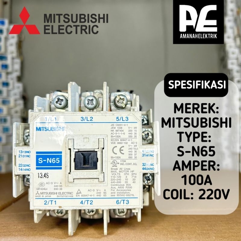KONTAKTOR CONTACTOR MITSUBISHI S-N65 100A COIL 220V ORIGINAL