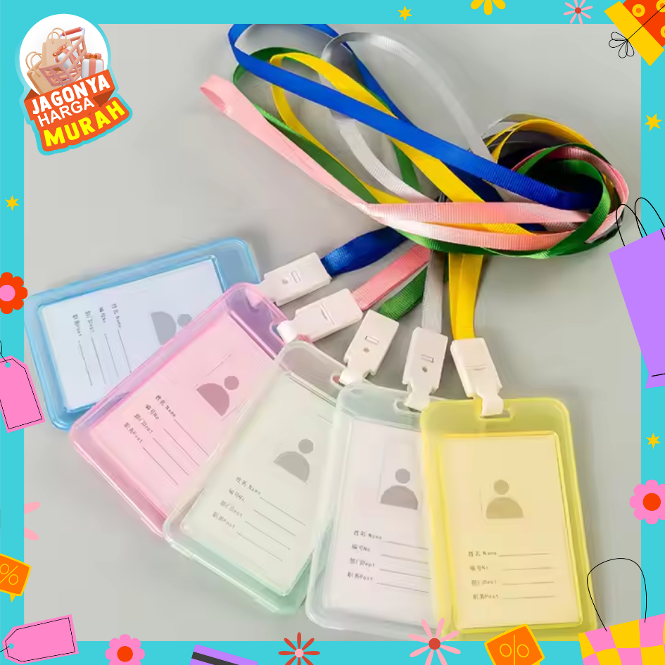 

JHM Name Tag Id Card Transparant Gantungan Kartu Nama Plastik Vertical Lanyard Potrait Motif Polos Warna Warni Tanda Pengenal Bening Horizontal