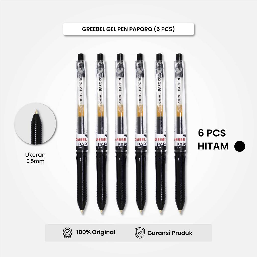 

GREEBEL Gel Pen Pulpen Pena Paporo GP-507 0.5 Hitam (6PCS/SET) / Pulpen Gel Murah Grosir