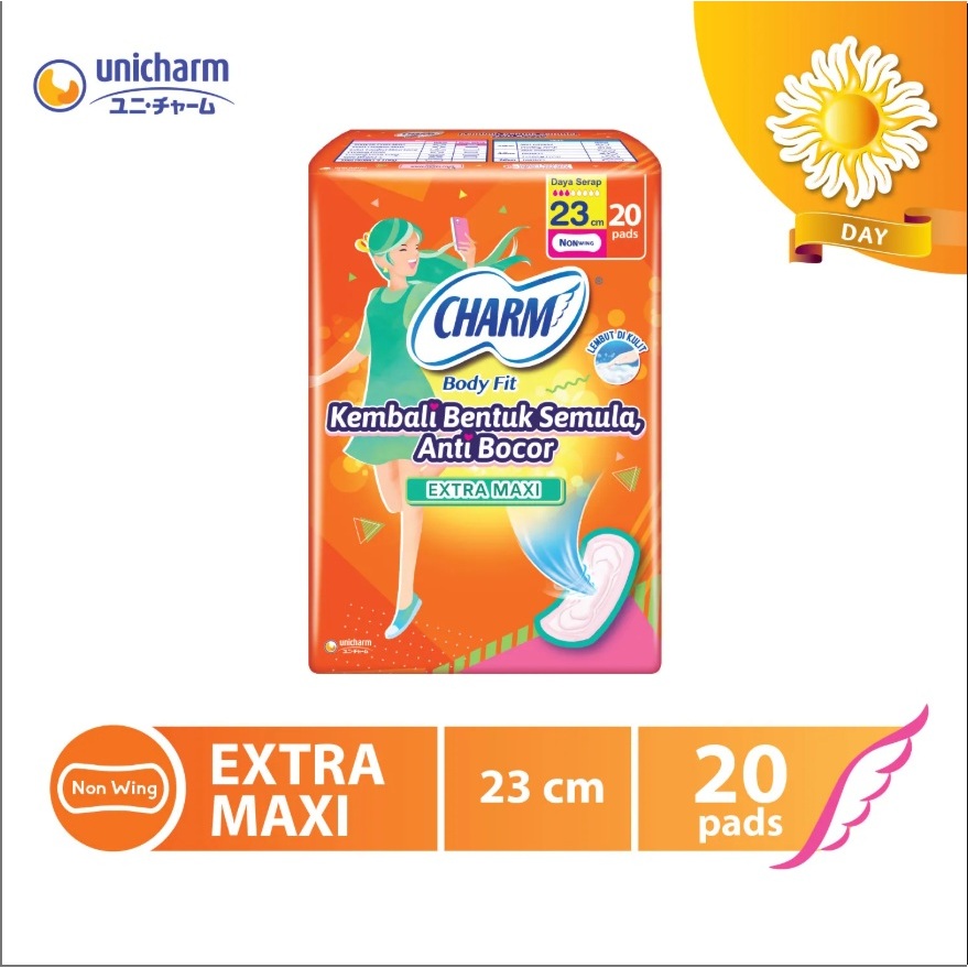 Charm Pembalut Body Fit Extra Maxi 23cm Non Wing 20 pads