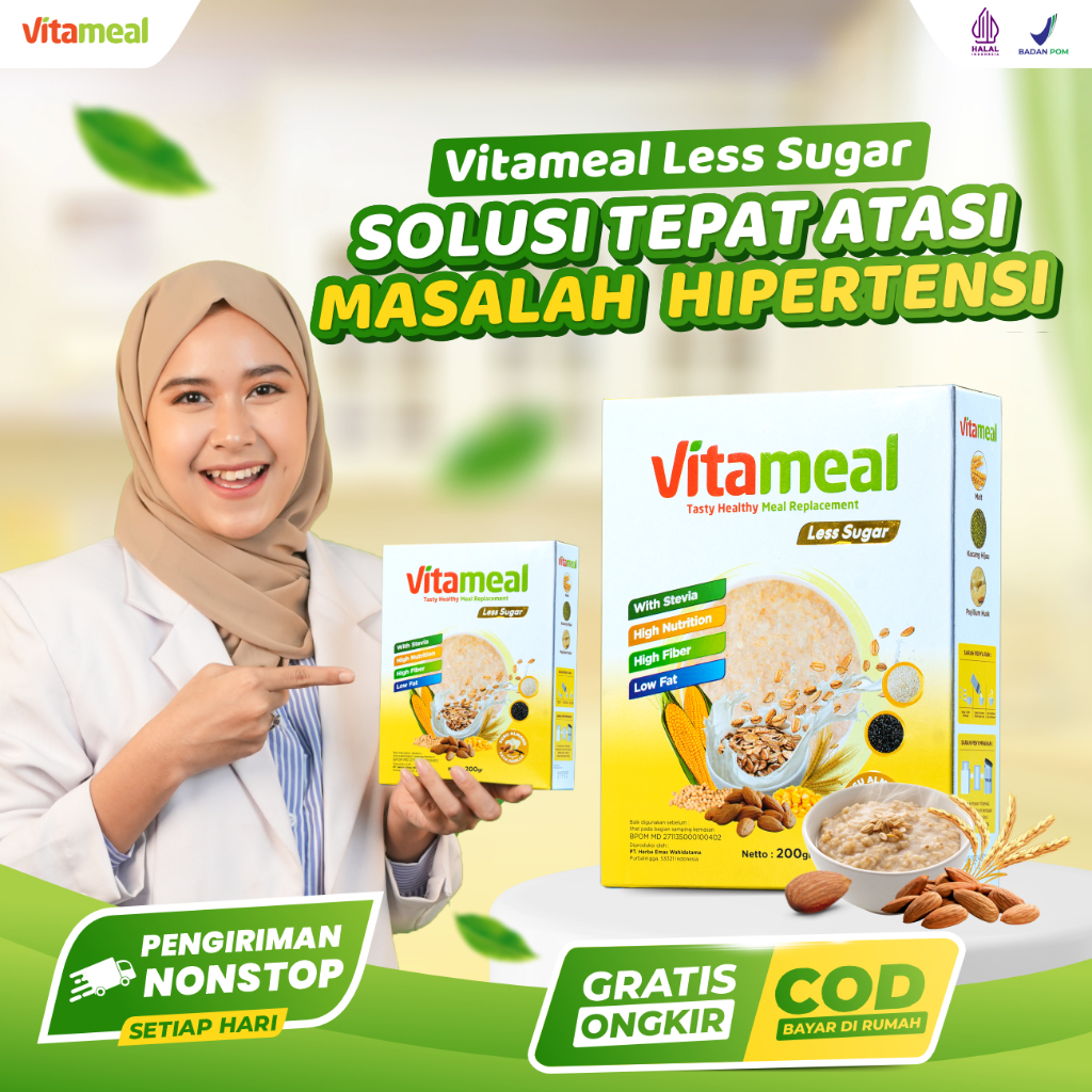 

VITAMEAL LESS SUGAR Sereal Multigrain Sehat Rendah Gula Membantu Menurunkan Kolesterol Hipertensi Menyehatkan Jantung Cemilan Sehat bisa Untuk Diet Meal replacement oat Tanpa Efek Samping Makanan Diet Pengganti Nasi