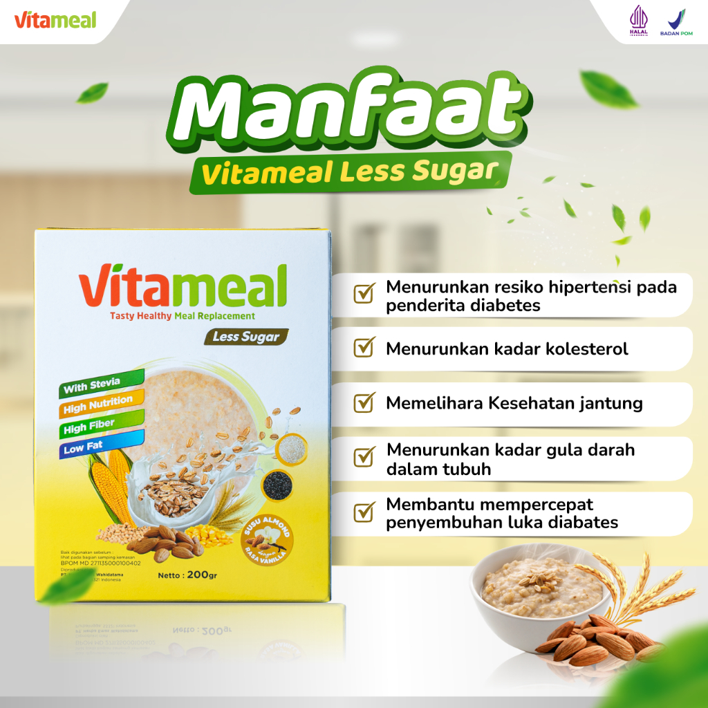 

QH Vitameal Less Sugar Sereal Multigrain Sehat Rendah Gula Membantu Menurunkan Kolesterol Hipertensi