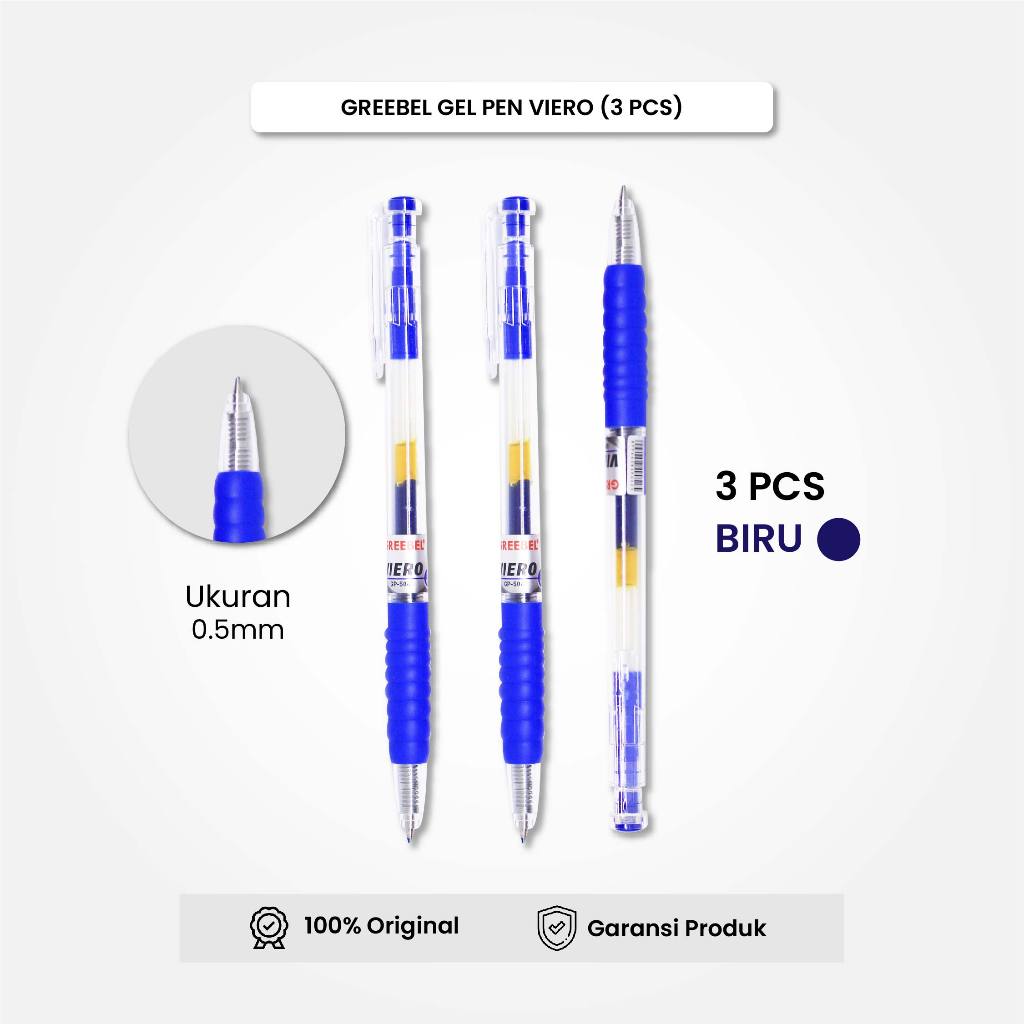

GREEBEL Gel Pen Pulpen Pena GP-504 Viero 0.5 Tinta Biru (3PCS/SET) / Pulpen Gel Murah Grosir