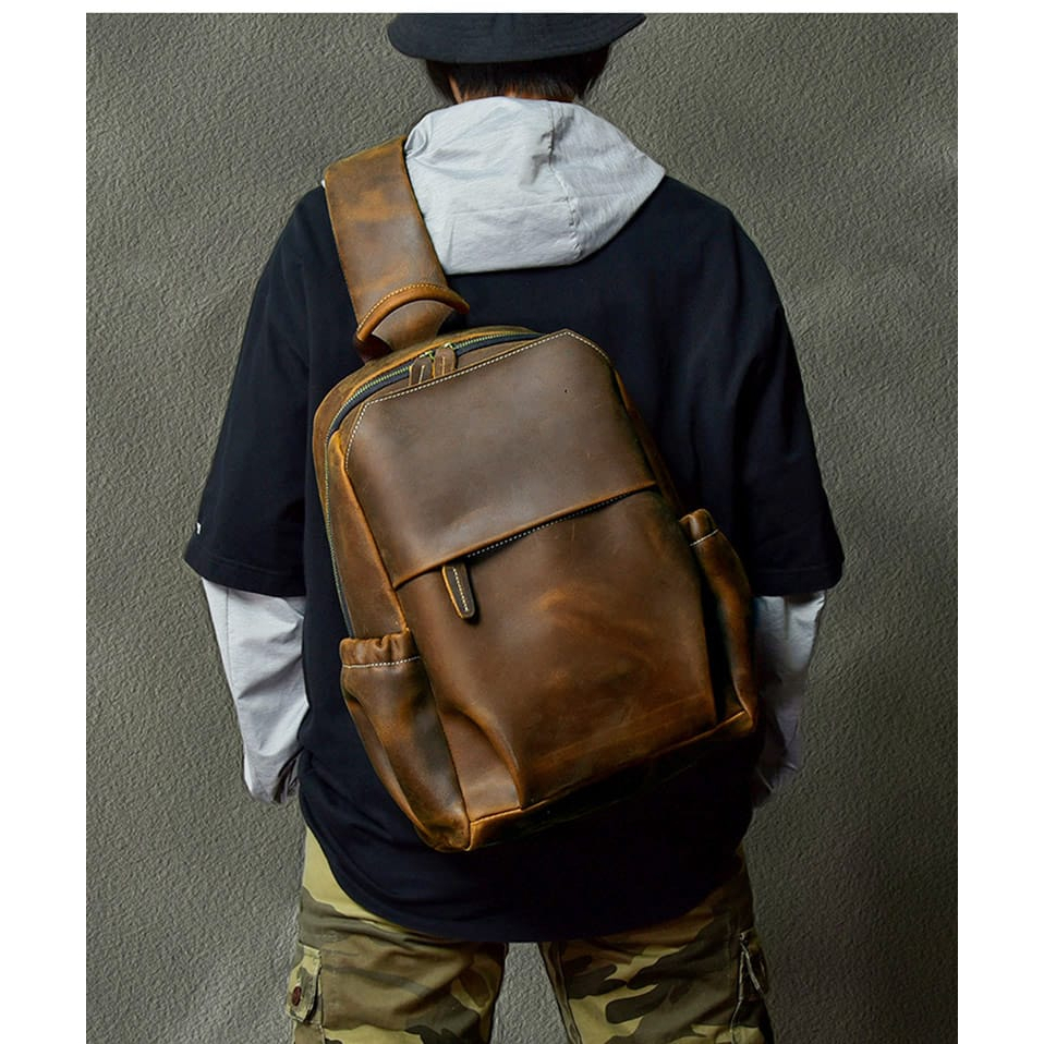 Tas Ransel Selempang Dada Tunggal Tas Ransel Laptop Kulit Asli Garut