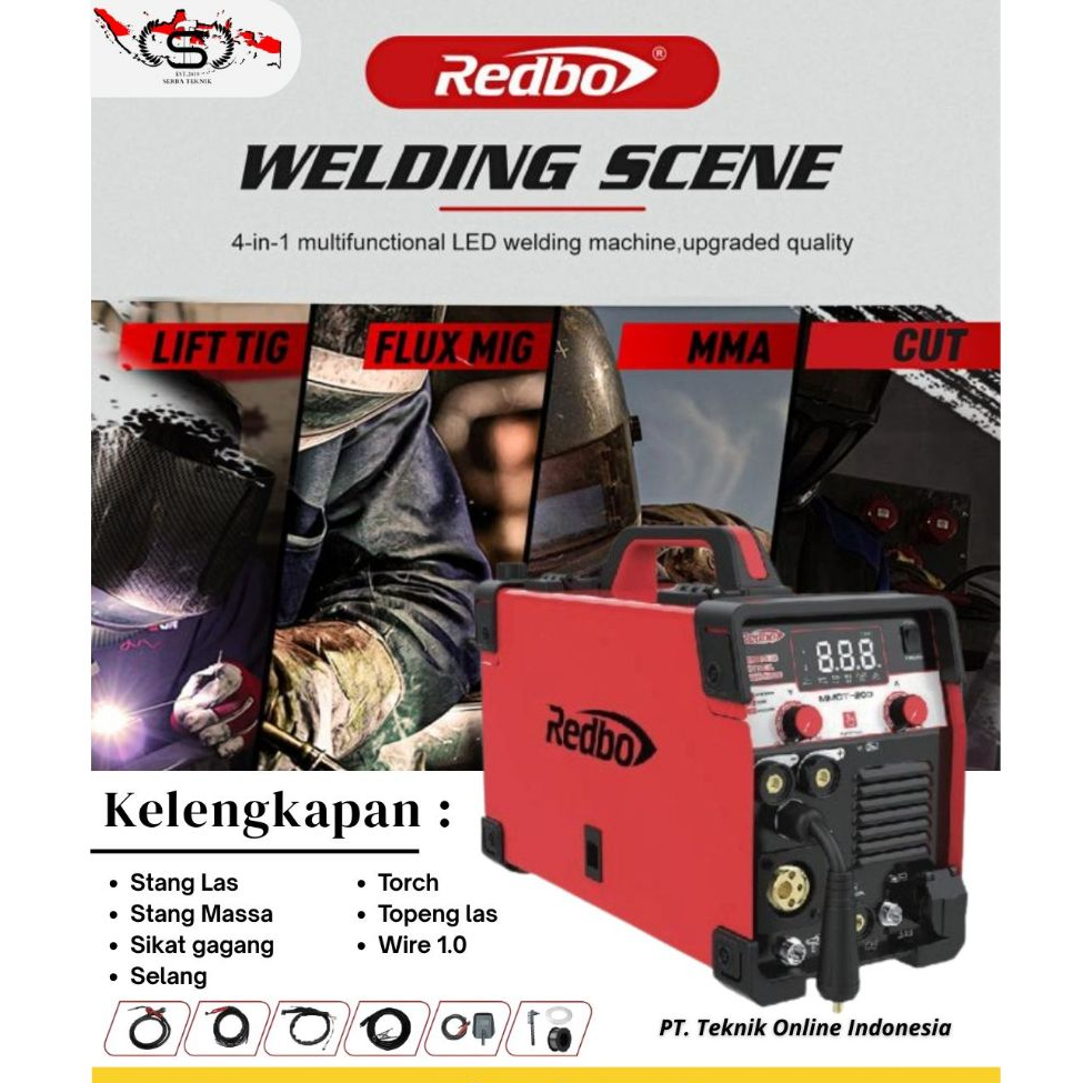 Redbo Mesin las 4 in 1 MMCT-200 Mig Mma Cut Tig digital Welding machin