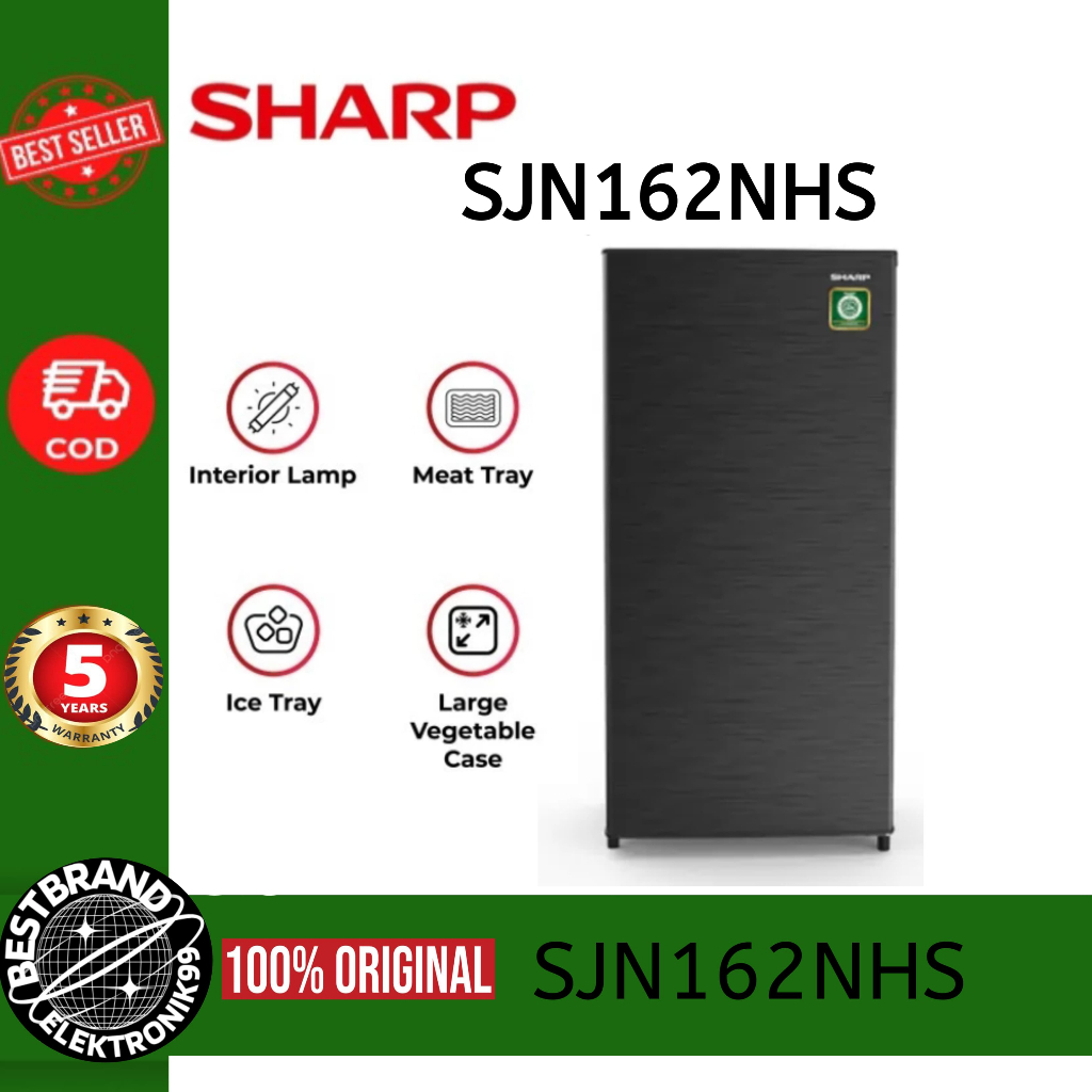 SHARP SJ-N162NHS KULKAS 1 PINTU 133LITER 60WATT SJ N162N HS SJ 162 NHS SJ N162 SJN162