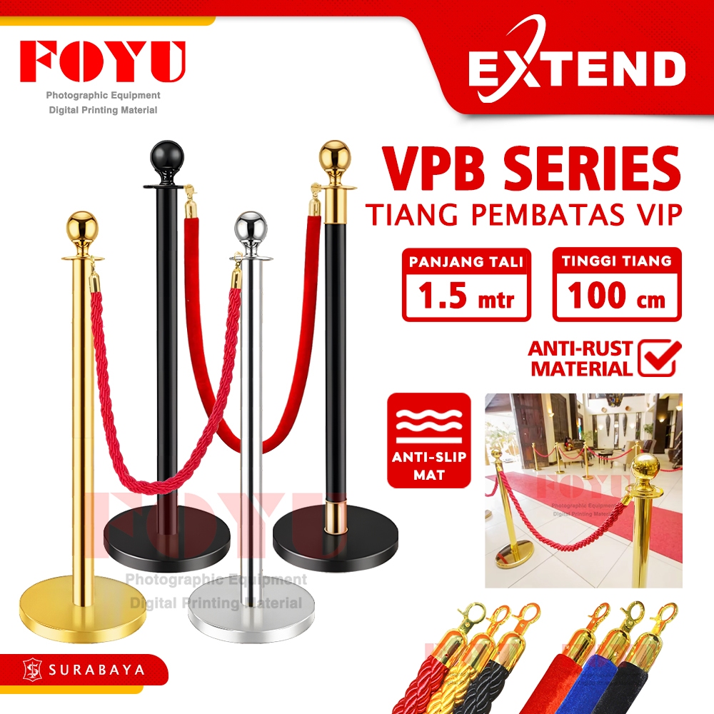 

Extend Tiang Pembatas Antrian Antrean VIP Emas Gold Besi Steel Queue Line Pole Tali Bludru Velvet Stand VPB Series