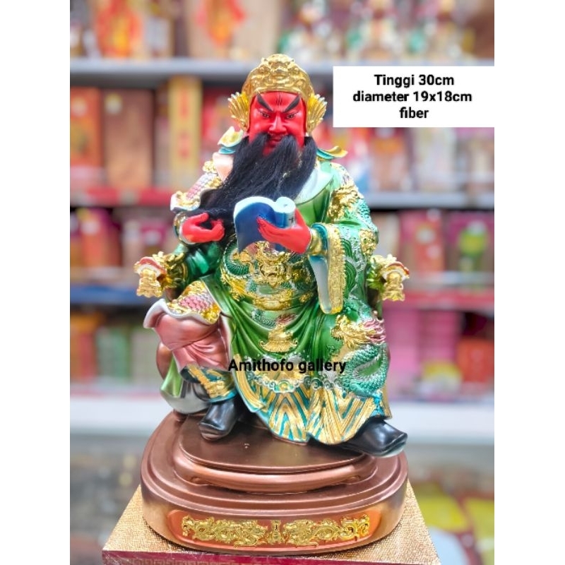 Patung kwan kong / kwankong/ guan Yu 12"  duduk baca buku pegang janggut FIBER L2
