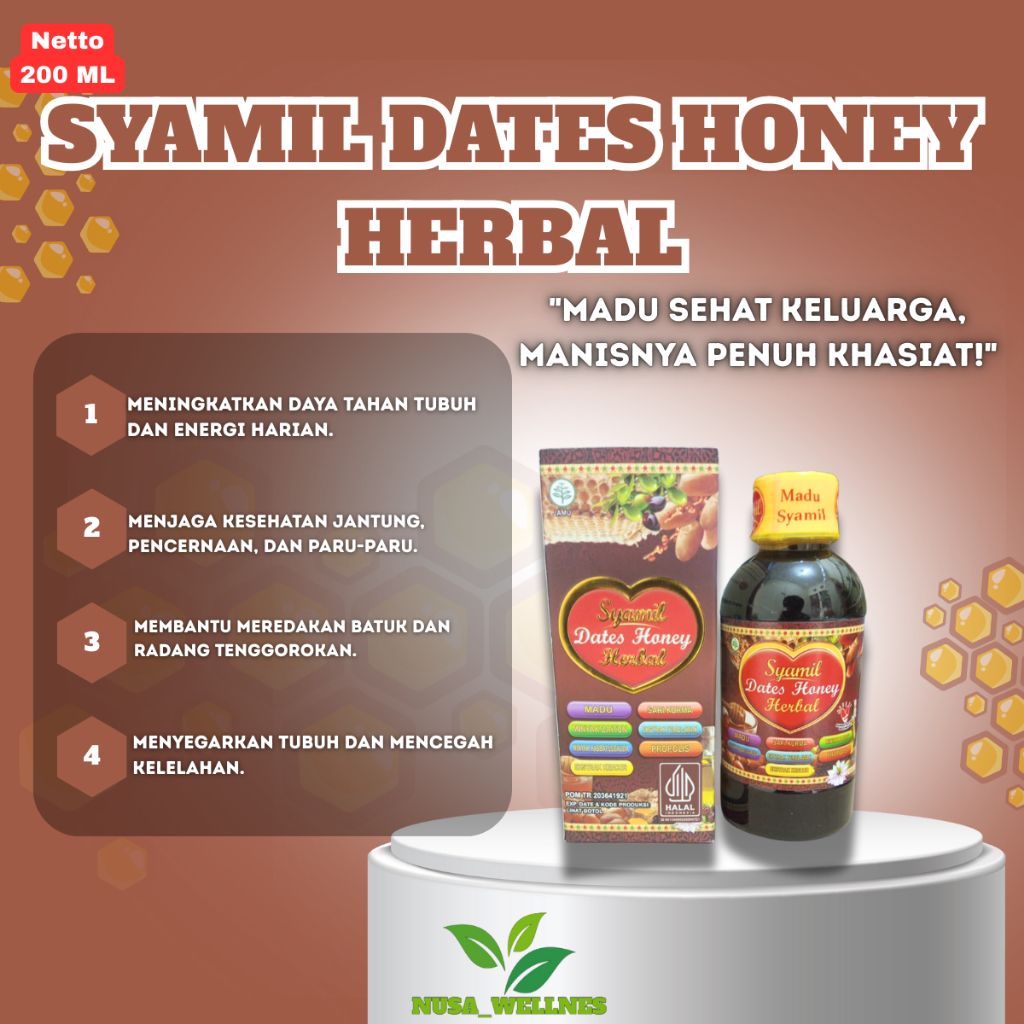 

MADU SYAMIL DATES HONEY HERBAL - madu sehat keluarga, manisnya penuh khasiat