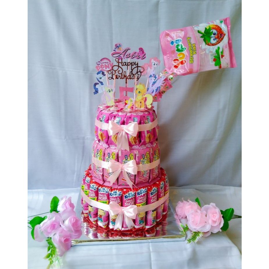 

Snack Tower - Snack Tart - Cake Snack Ultah - Snack Cake - Bucket Snack Birthday (Pink 5)