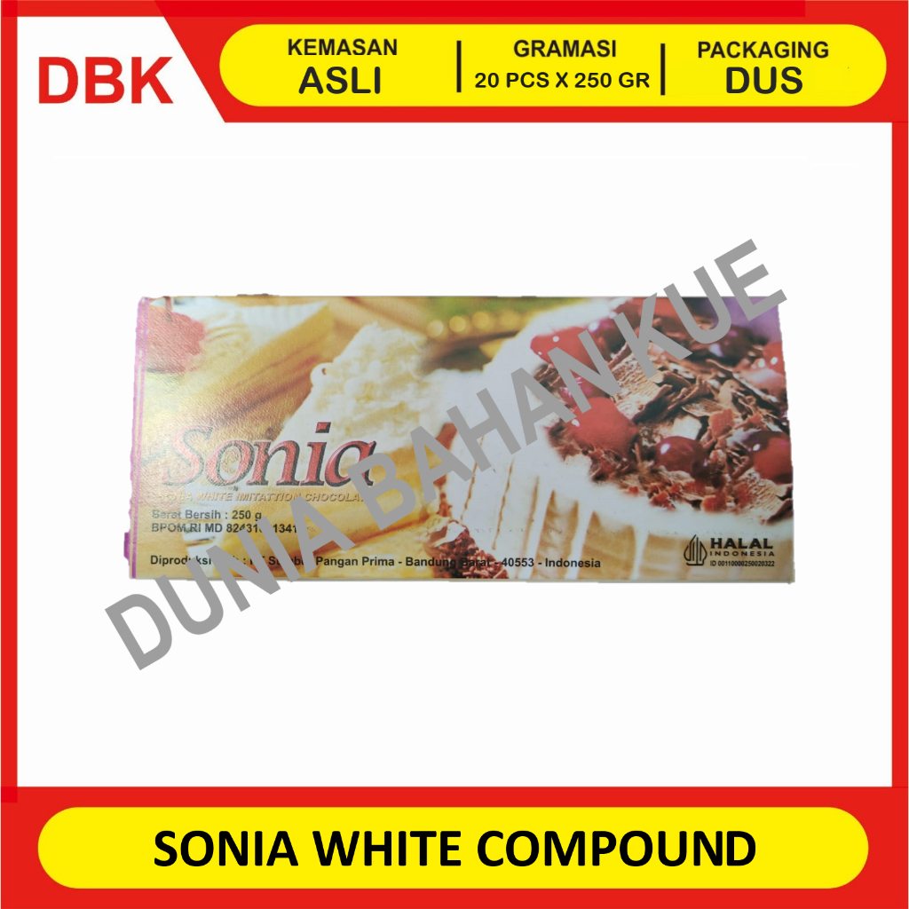 

SONIA WHITE COMPOUND 250 GR - 1 DUS 20 PCS / COKELAT BATANG PUTIH SONIA