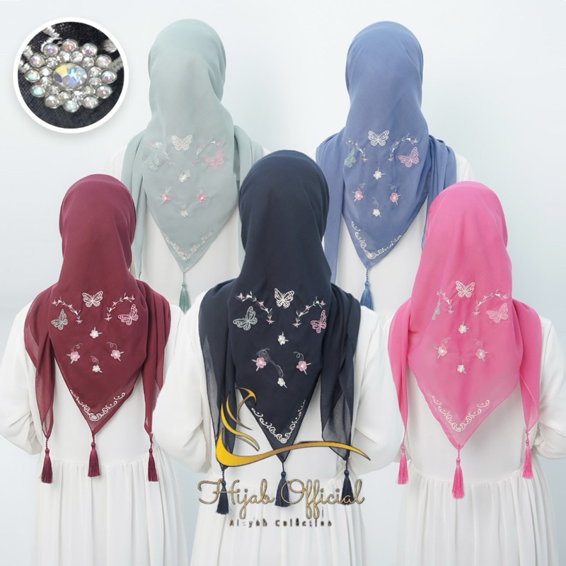 Hijab Segi Empat sulam bordir bahan paris motif bunga kupu-kupu terbaru jilbab katun wanita muslim t