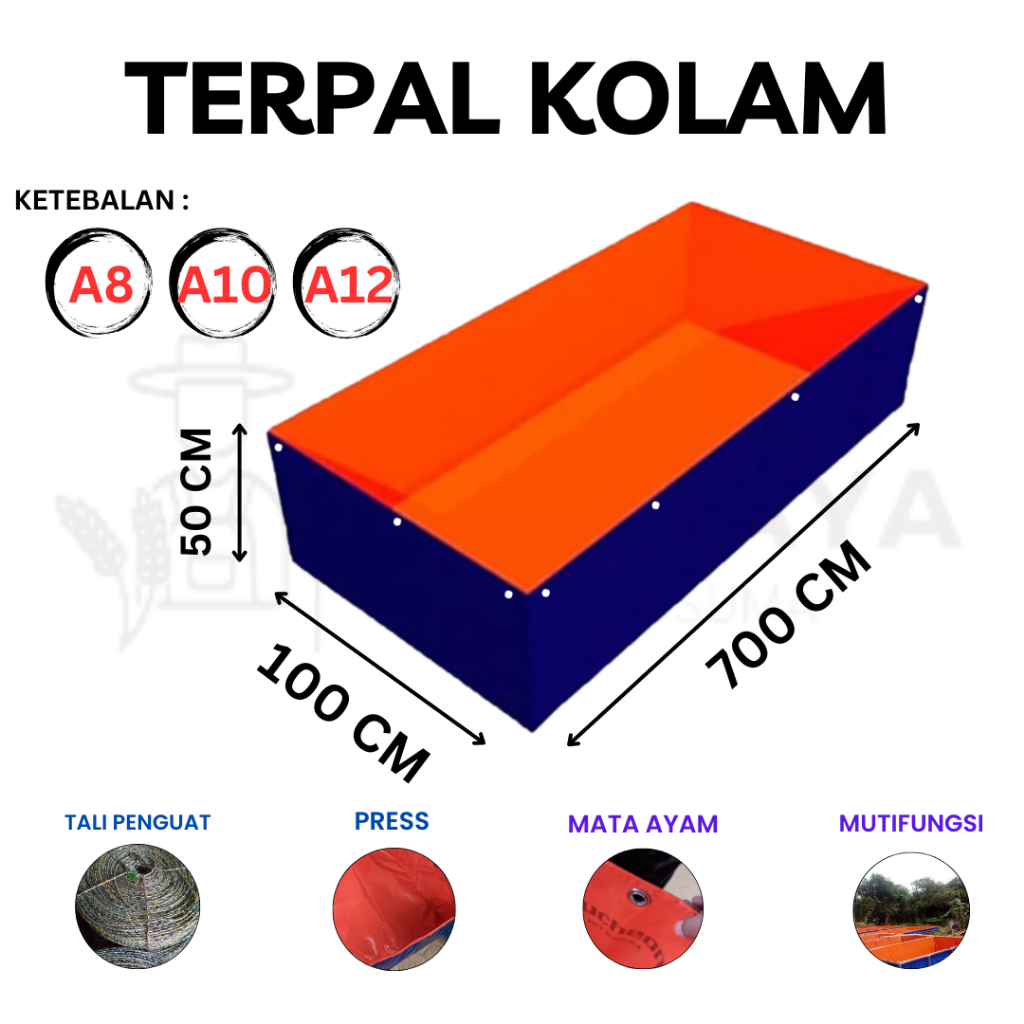 Terpal Kolam Terpal Ikan Kotak 700x100x50 CM - A8 A10 A12 - 100x700x50 CM - 7x1x0,5 M Untuk Budidaya