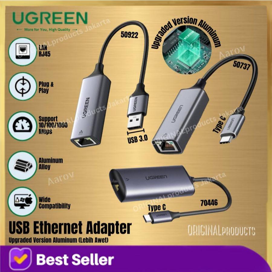 Ugreen Usb Type C to Lan ke kabel RJ45 ethernet computer internet network konektor macbook laptop