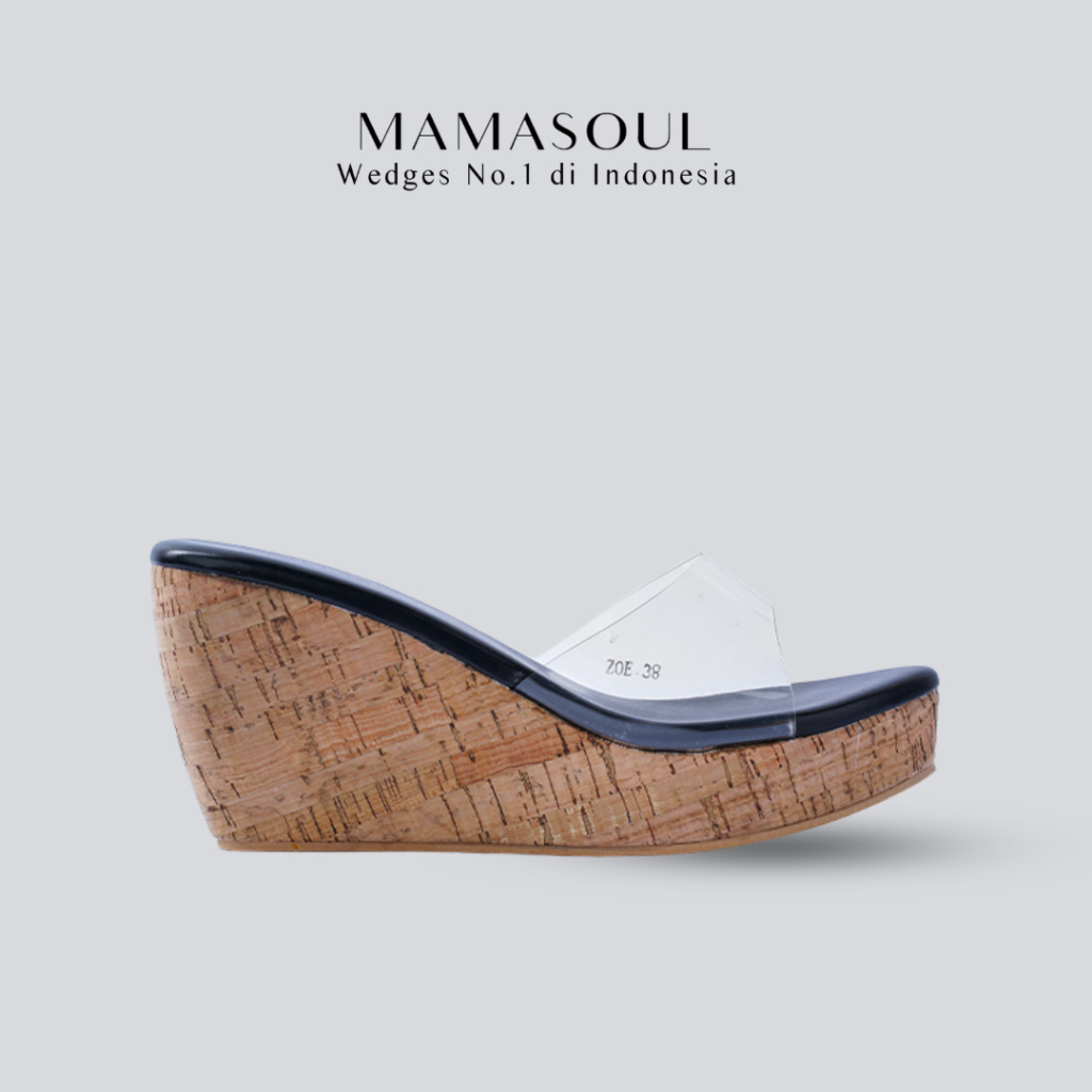 MAMASOUL KEMANG - Zoe Wedges Sepatu Sandal Transparan Selop Wanita Sendal 9cm