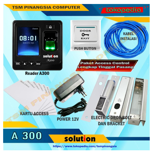 Mesin Absensi Fingerprint Solution A300 / Fingerprint Absen Paket Absen Pintu Kaca