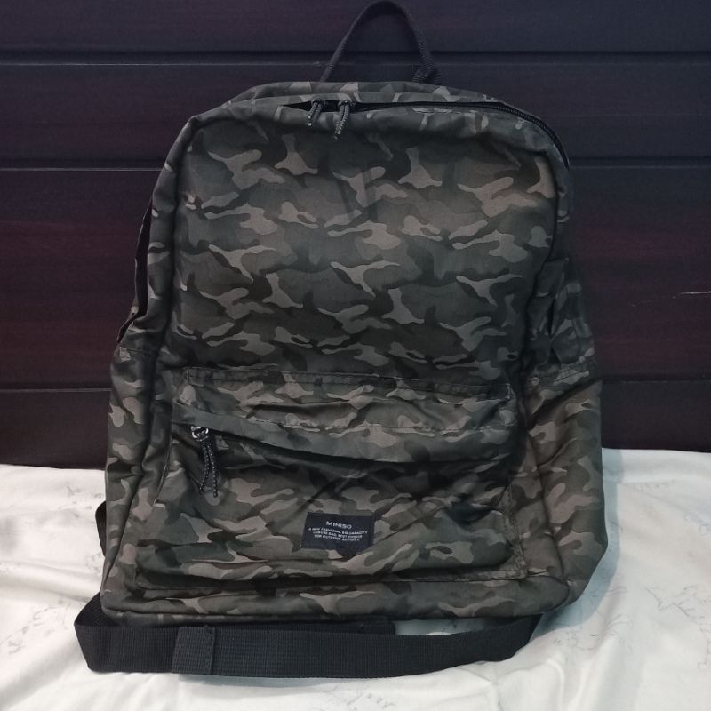Preloved Original MINISO Camouflage Backpack Unisex army camo motif loreng kamuflase tas ransel pung