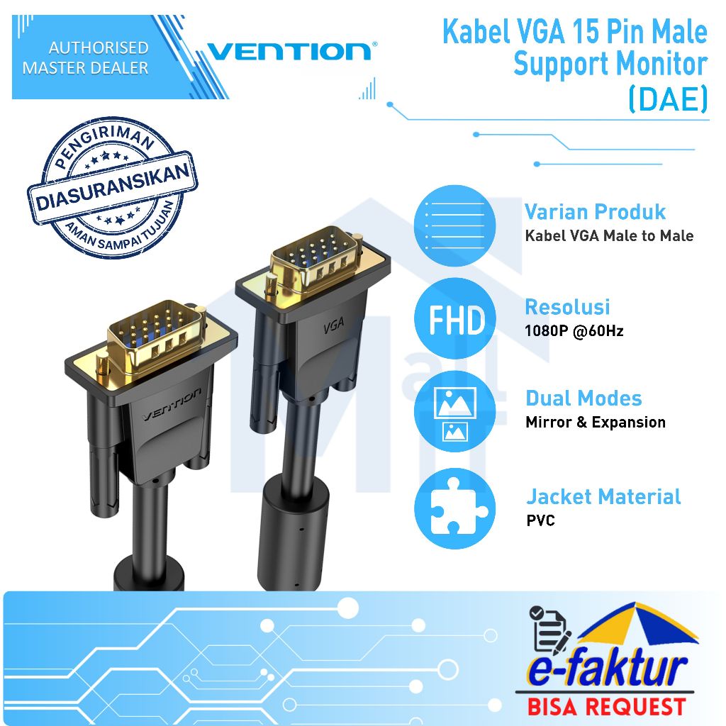 MALLIT VENTION  Kabel VGA 15 Pin 1080P FULL HD Monitor ASUS SAMSUNG LG DAE 20m