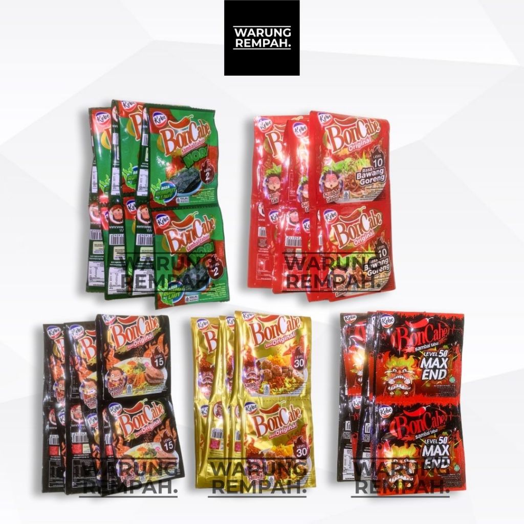 

VARIAN LENGKAP BonCabe 1 Renceng Level 2 10 15 30 50 MAX END Sambal Tabur Bon Cabe Renteng Lvl Lv