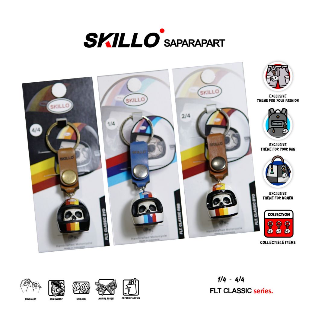 SKILLO - FLT CLASSIC  - Gantungan Kunci Miniatur Helm Keychain Handmade Helmet