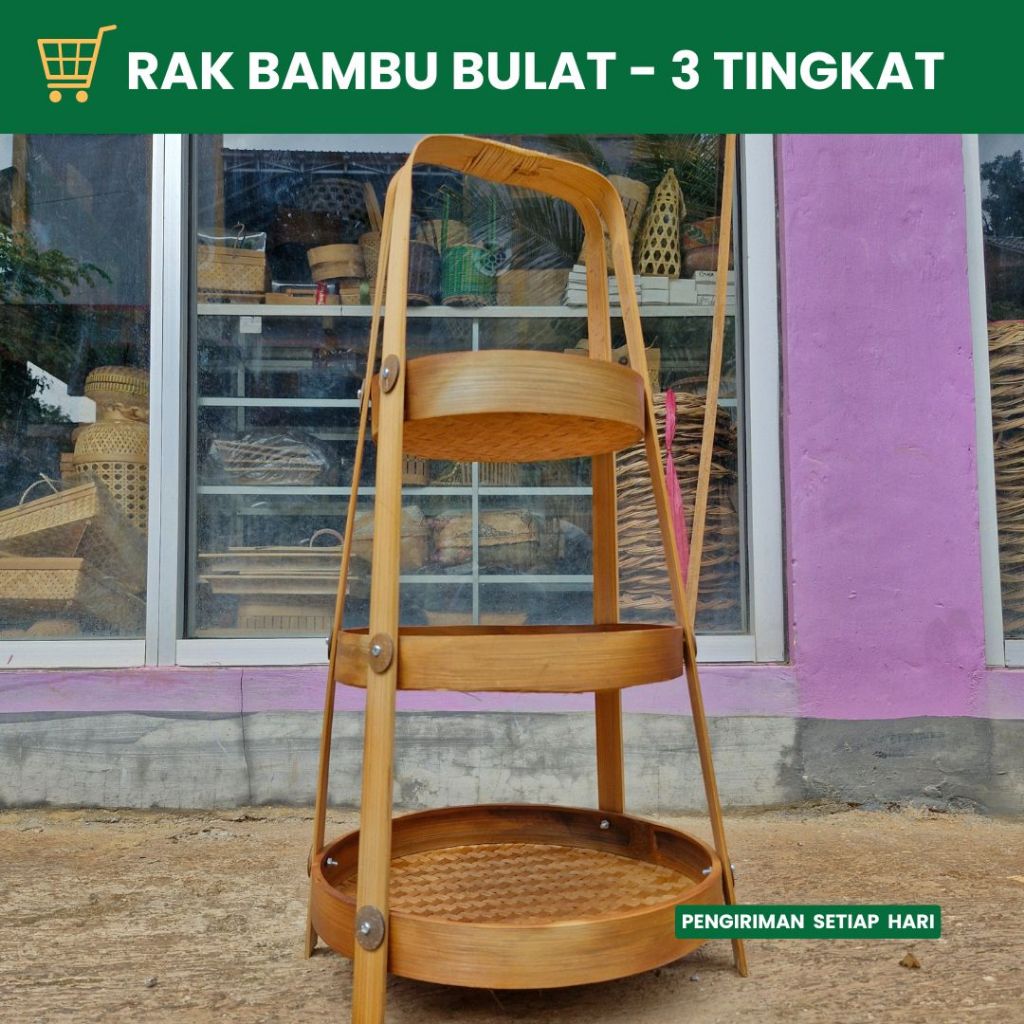 KERAJINAN BAMBU - PROMO RAK DAPUR BAMBU SUSUN 3 - RAK BAWANG BAMBU SUSUN 3 - RAK BUMBU SUSUN 3 - TEM