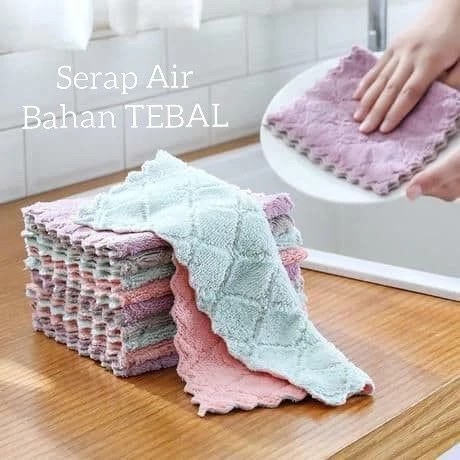 Kain Lap Meja Piring Dapur Anti Minyak Kain Lap Microfiber Serbaguna Penyerap Minyak Kain Lap Dapur 