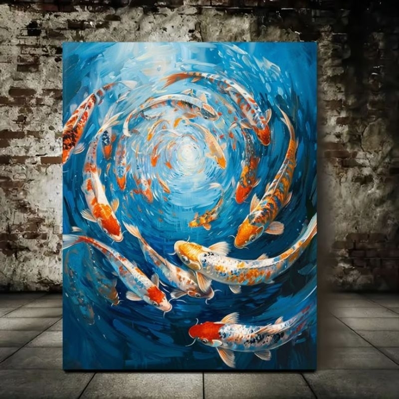 Lukisan ikan koi tekstur modern