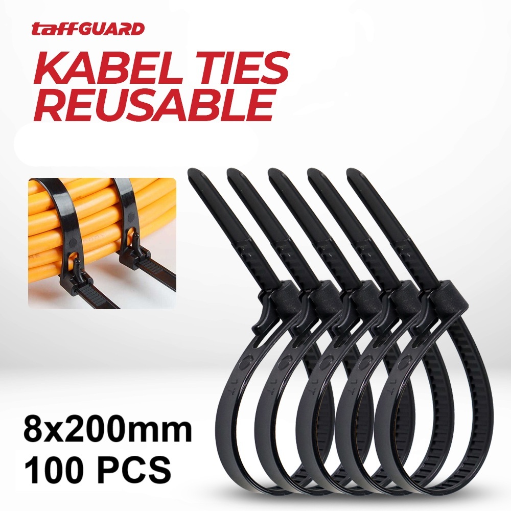 

Kabel Tali Ties Nylon 8x200mm 100 PCS Reusable Cable Tie TaffGUARD CNS