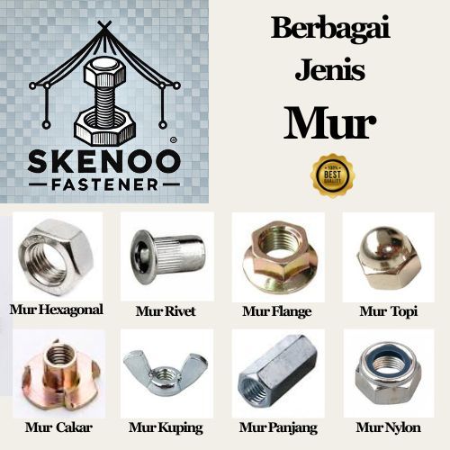 Berbagai jenis Mur (Mur Hexagonal, Mur Flange, Mur Cakar)