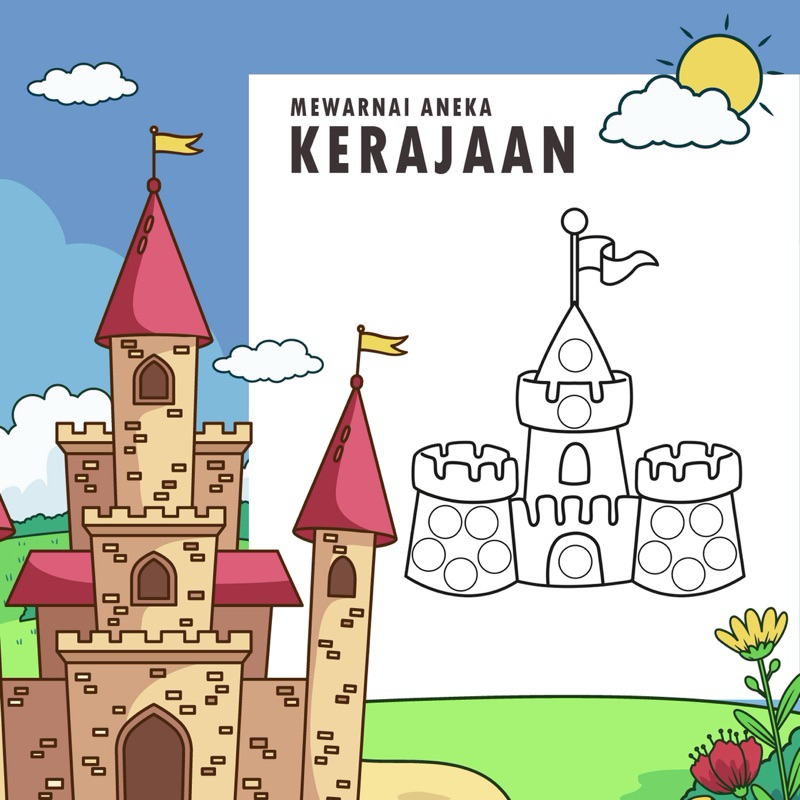 

25 Lembar A5 - Kertas Mewarnai Tema Kerajaan - Raja - Ratu - Kesatria