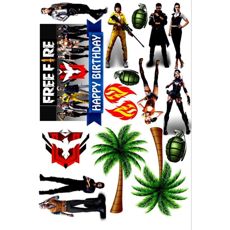 Topper Free fire/ Topper Cake Happy Birthday / Hiasan Kue Ulang tahun/Kue Tar/Hiasan Buket